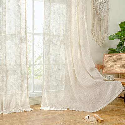 Rideaux en lin semi-transparents pour café, 2 panneaux filtrant la lumière, tons neutres, rideaux pour chambre, crème ivoire