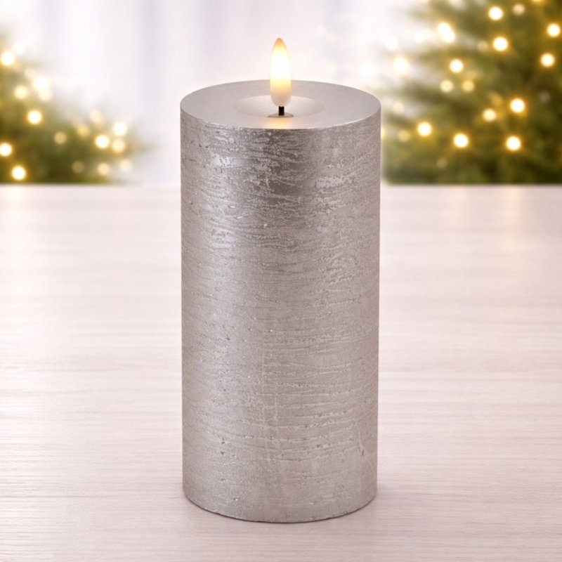 Metallic FIA Wick LED Candle (Set of 2), Silver 3"D x 6"H