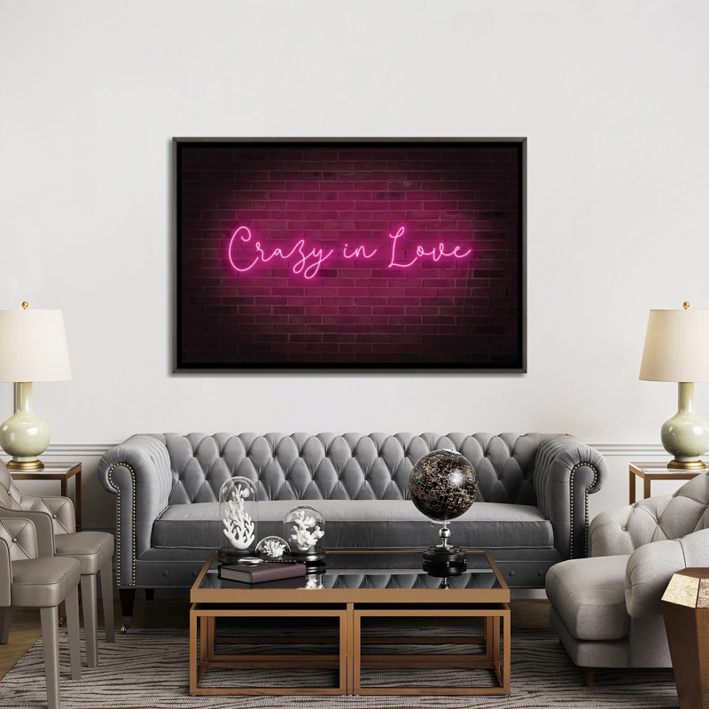 «Neon Love II» par Grace Popp - impression d'art textuel, Toile avec cadre gris, Pas de tapis, H 40 po x l 60 po x 1,5 po