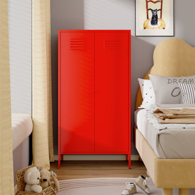 Metal Wardrobe Coat Cabinet With Adjustable Shelves And Hanging Rod,Storage Closet Locker For Bedroom,Kids Room,Office, Home, School,Almirah For Clothes,Blanket.