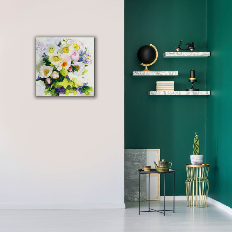 Art sur toile, "Coquelicots et pivoines" par Shirley Novak, H 26 po x l 26 po x P 1,5 po