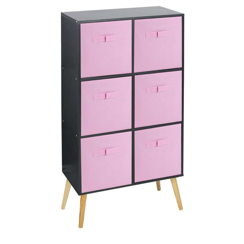 Zabarskaya 110cm H x 60cm W Wood Standard Bookcase, Black/Light Pink/Beech