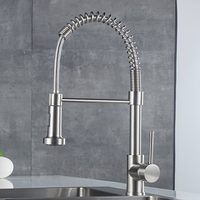 Brushed Nickel Kitchen Faucet With Pull-Down , Single Lever Handle, 360-Degree Rotatable High Arch Spout Commercial Sink Pull Down Nickel, Handle Lever, 360 Washer