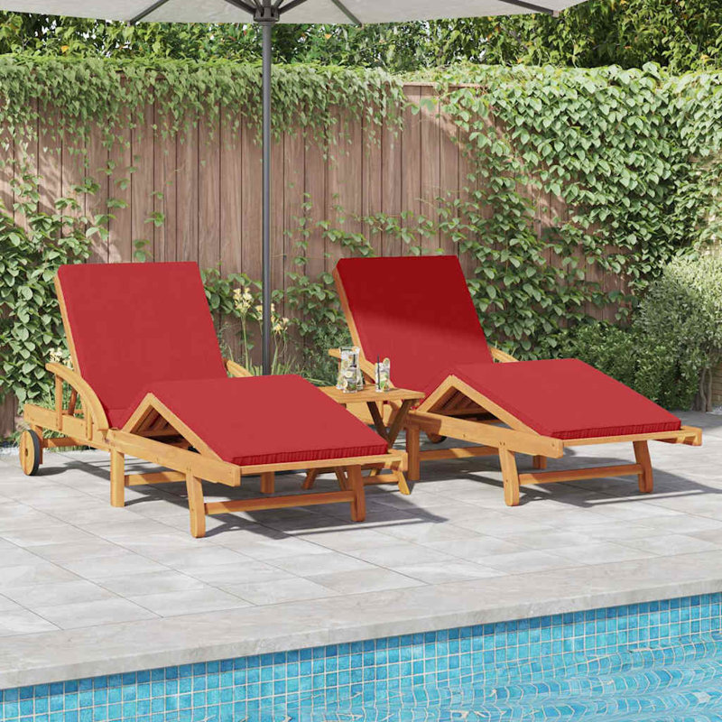 67cm Long Acacia Double Chaise, Red