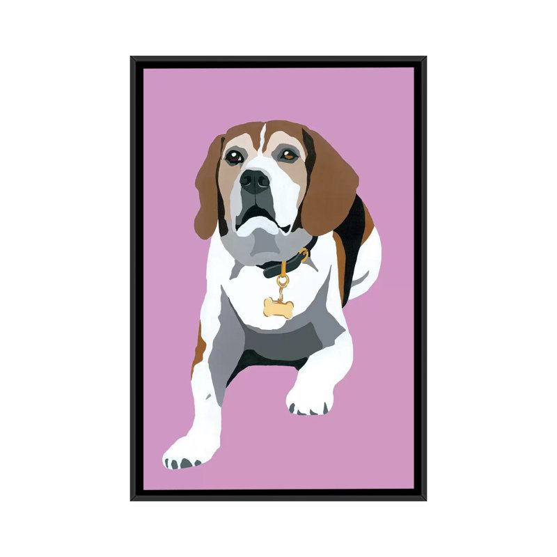 « beagle on rose » par julie ahmad, reproduction d’impression sur toile tendue, H 26 po x l 18 po x P 1,5 po, Pas de tapis