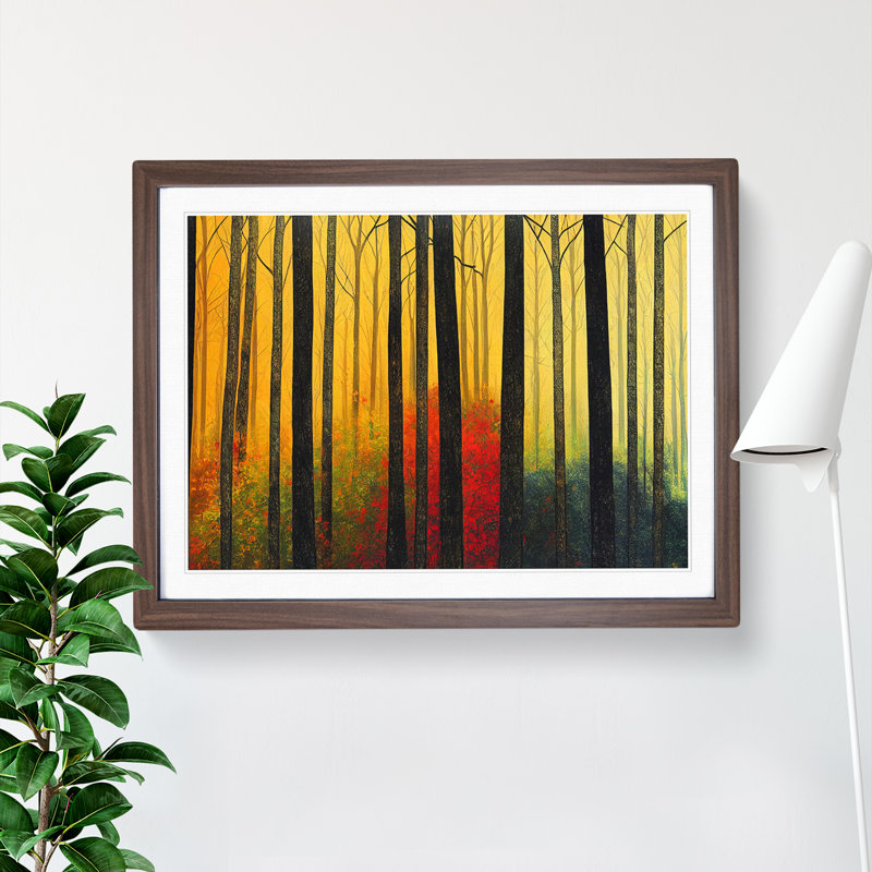 Exciting Autumn Forest 1 Piece Single Picture Frame Painting, 46cm H x 64cm W x 2cm D, Walnut