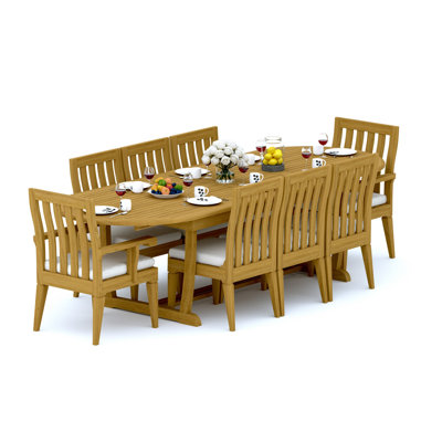 11 Pcs Grade-A Teak Wood Dining Set: 118" Double Extension Mas Oval Trestle Leg Table And 10 Caranas Chairs (2 Arm & 8 Armless Chairs) #11Ca2702