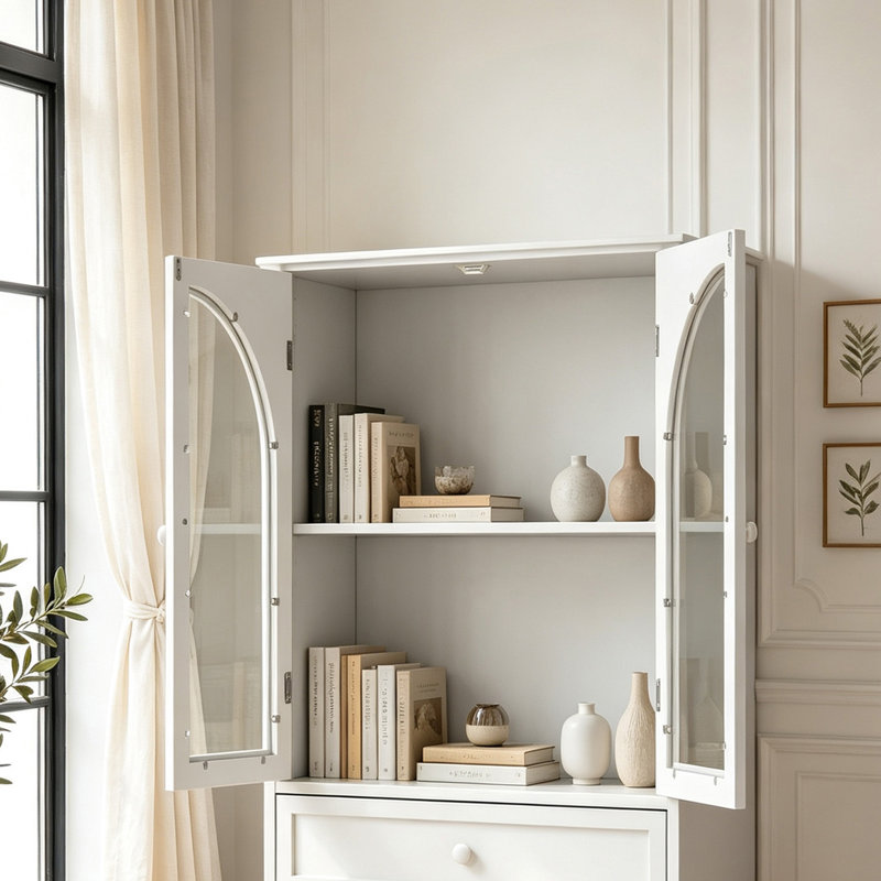 Armoire de rangement vitrée à porte en verre de 41,93 po avec 2 tiroirs et une tablette réglable, espace de rangement spacieux