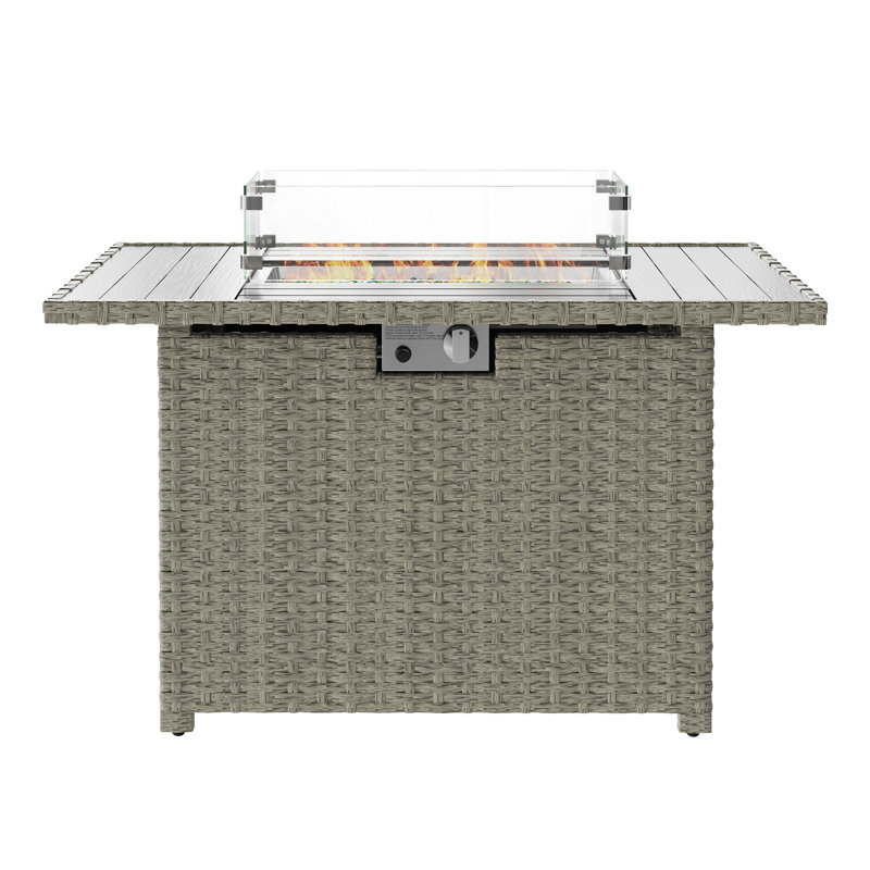 55,000 BTU Propane Fire Pit Table With 304 Stainless Steel Burner, Colorful Fire Glass, Wind Guard & Adjustable Flame For Outdoor Patio