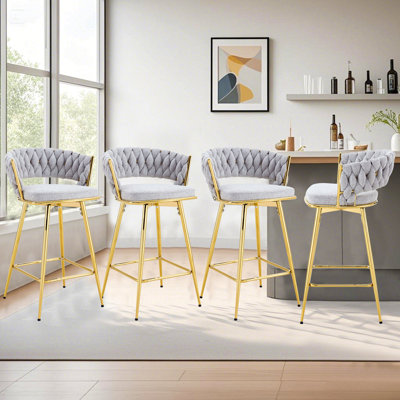 Tabourets de bar pivotants avec coussins moelleux en coton et lin respirants, cadres en métal sans rouille