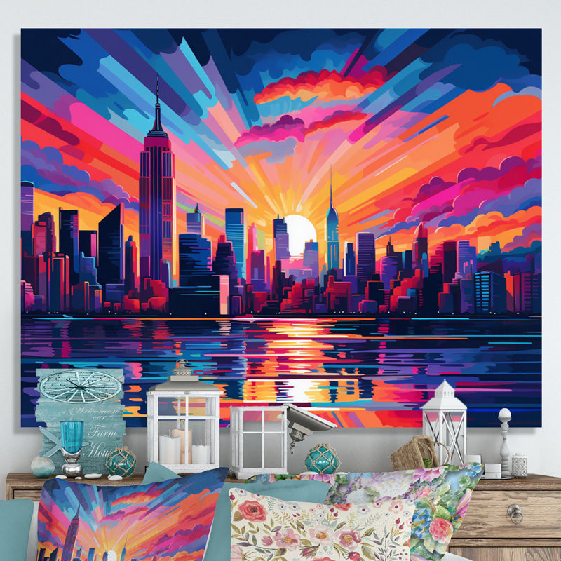 New York, art mural pour le salon New York, H 12 po x l 20 po x P 1 po, Toile tendue