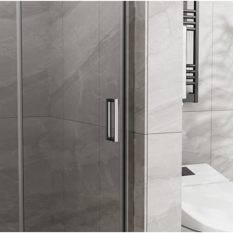 Porte de douche pliante en verre trempé sans cadre 34 po x 72 po 1/4 po en verre trempé transparent pivotant, pliable, Chrome