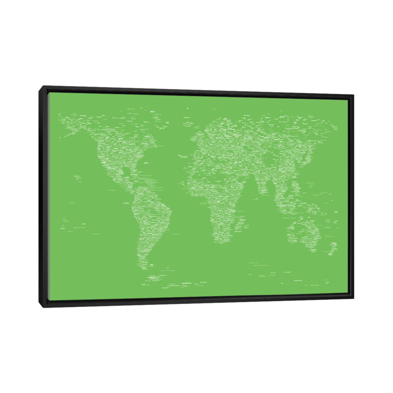 «Font World Map» par Michael Tompsett, impression sur toile tendue en vert clair, H 18 po x l 26 po x P 1,5 po, Pas de tapis