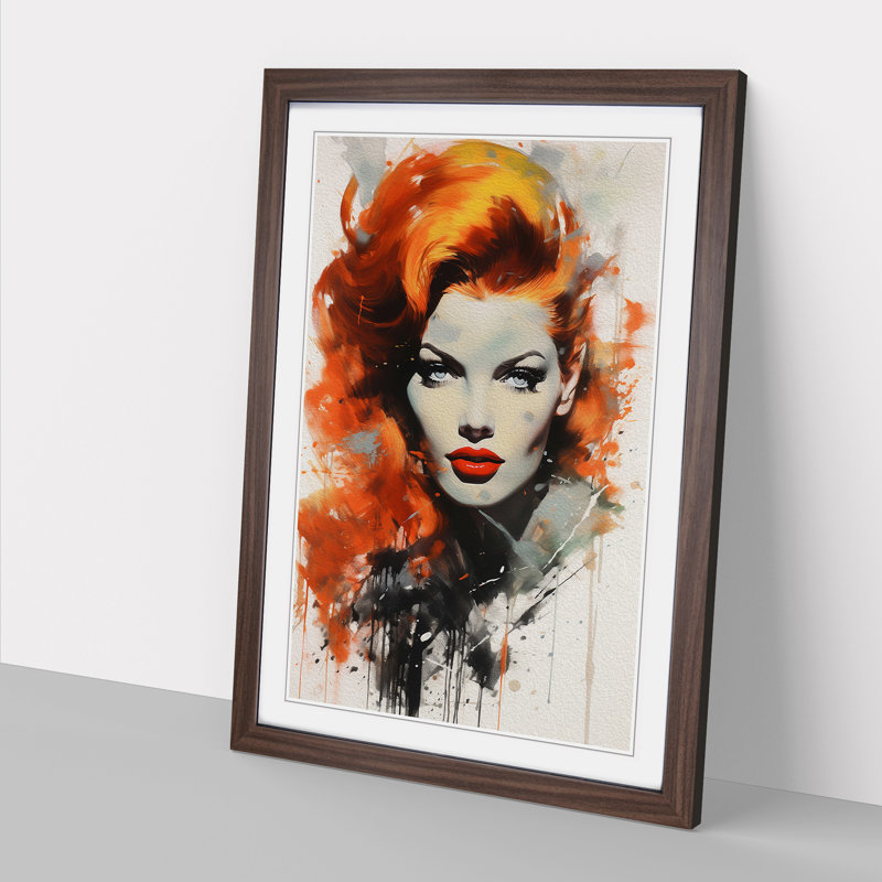 XYZ-FRM-V1223-5440 Red Headed Woman Gestural No.3 - Single Picture Frame Print on Wood, Walnut, 64cm H x 46cm W x 2cm D