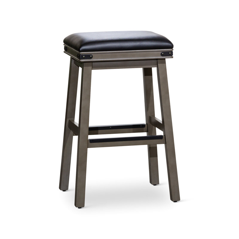 Tabouret de bar 30 po au fini gris patiné et siège en cuir noir - option tendance de style classique