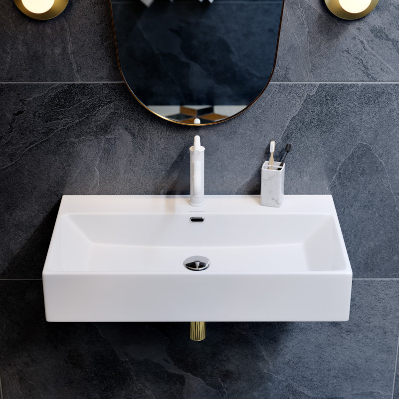 Claire 30" Rectangle Wall-Mount Bathroom Sink, Glossy White