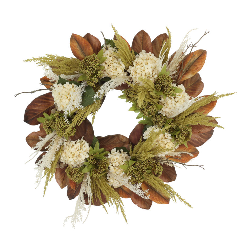 27'' Fall Wreath with Hydrangeas and Pampas