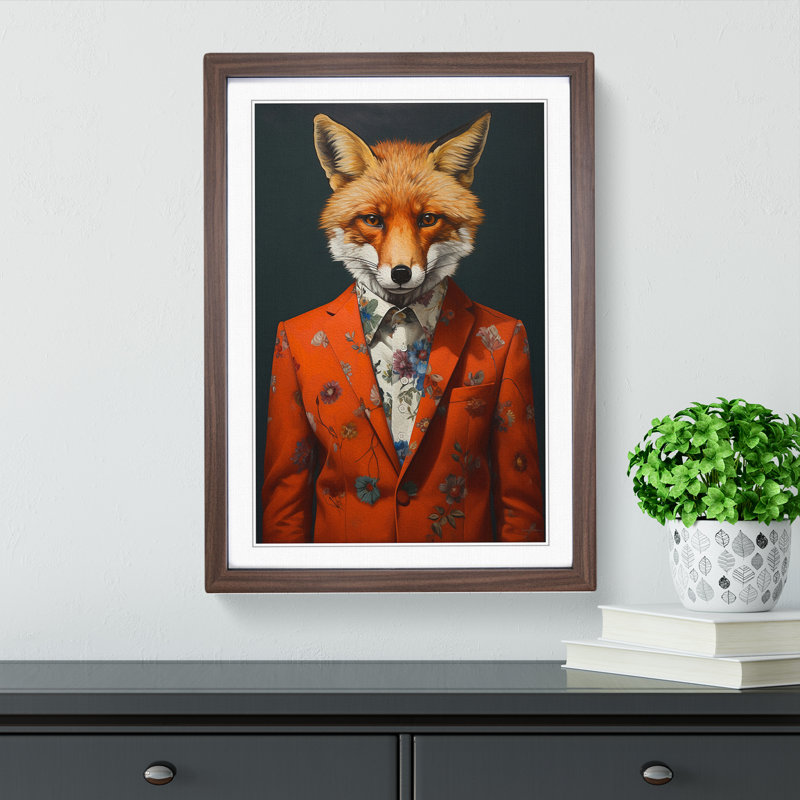 Fox Contemporary - Framed Print, 34cm H x 25cm W x 2cm D, Walnut