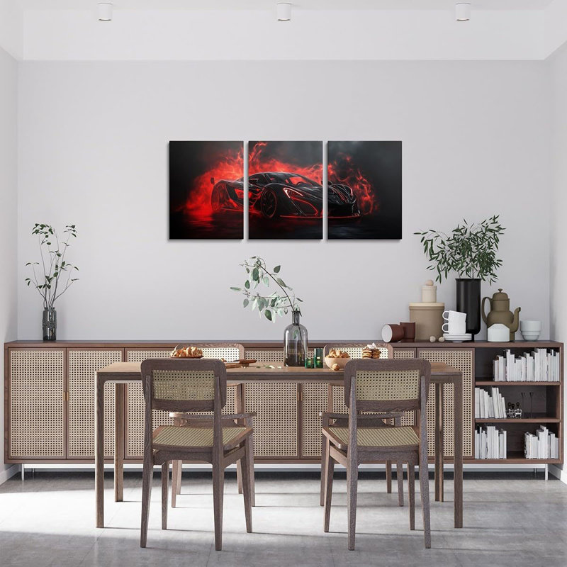 Red Race Car Wall Art Boys Red Black Racing Car Canvas Wall Art Set of 3 for Kids Girls Racing Car Decor Extreme Sports Gaming Poster Prints,12x16