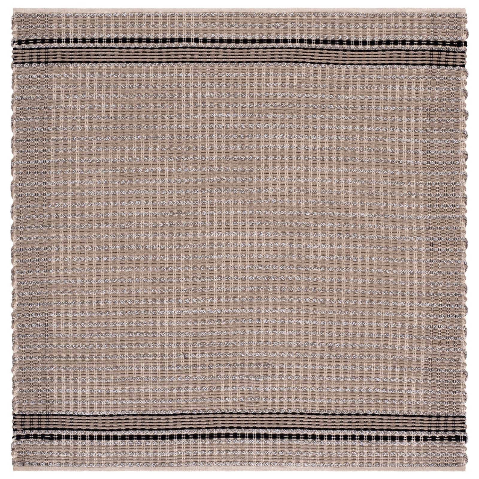 Hand-Woven Striped Cotton Rug, Square 6'
