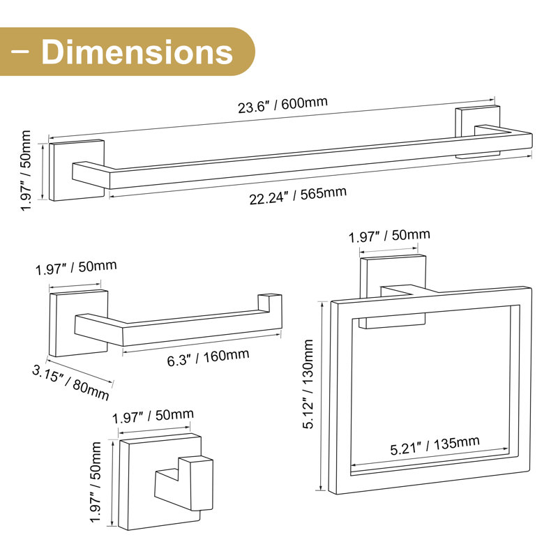 5 - Piece Bathroom Hardware Set, Brushed Gold