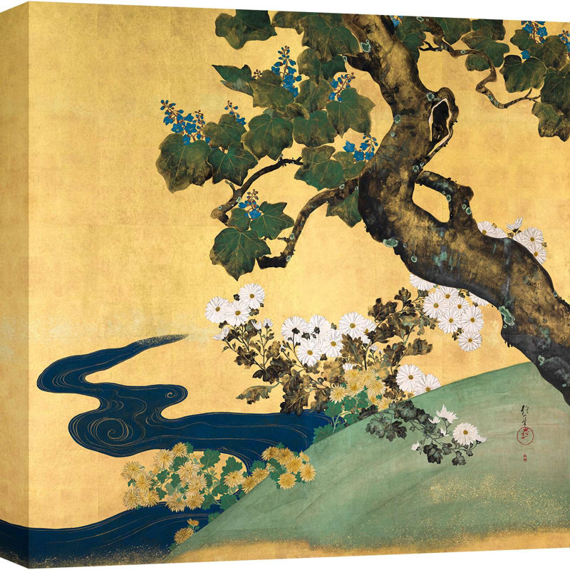 Japanese Print: Paulownias And Chrysanthemums - Wrapped Canvas Print, 90cm H x 90cm W