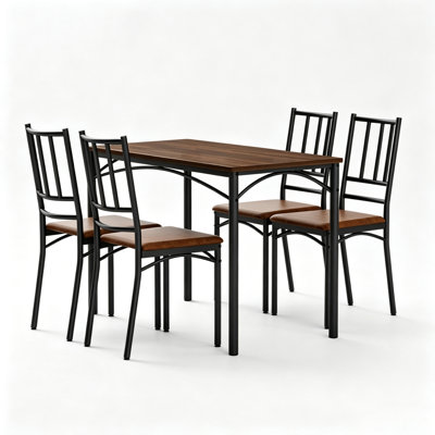 Kaelvora Dining Table Set with PU Upholstered Chairs and Metal Frame