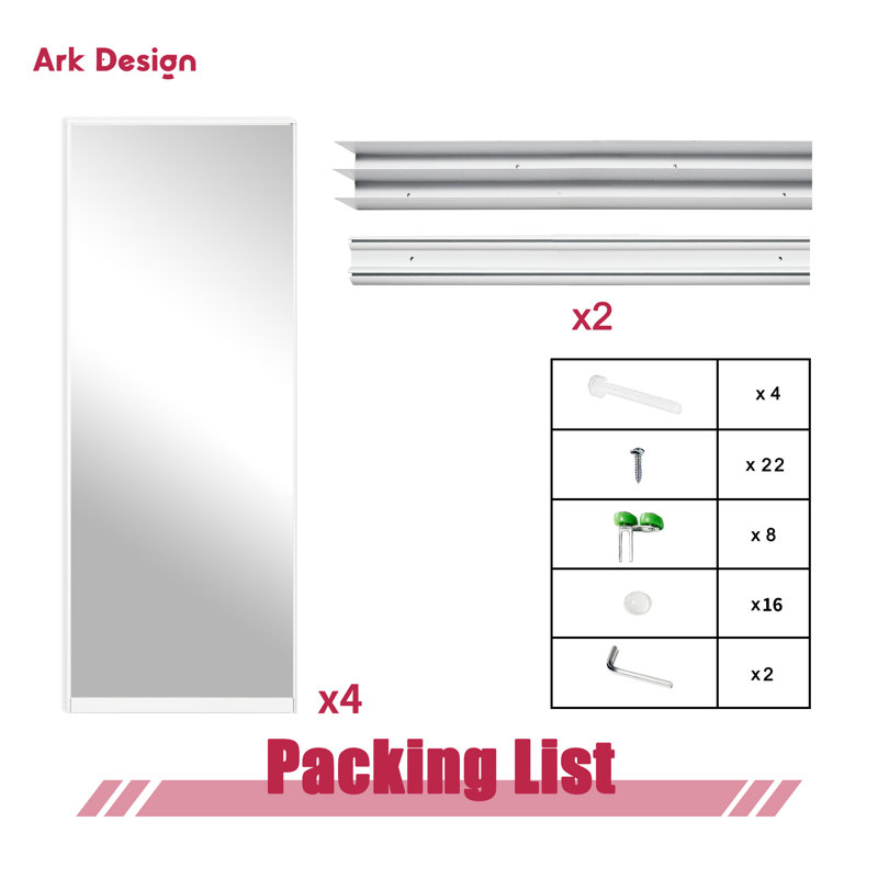 Double Aluminlum Mirror 80'' Single Glass Pane Metallic Sliding Closet Doors, 144" x 80"