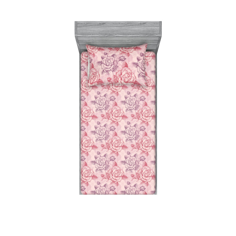 Ensemble de draps et taies décoratives Ambesonne, Aubergine pâle, rose foncé / floral