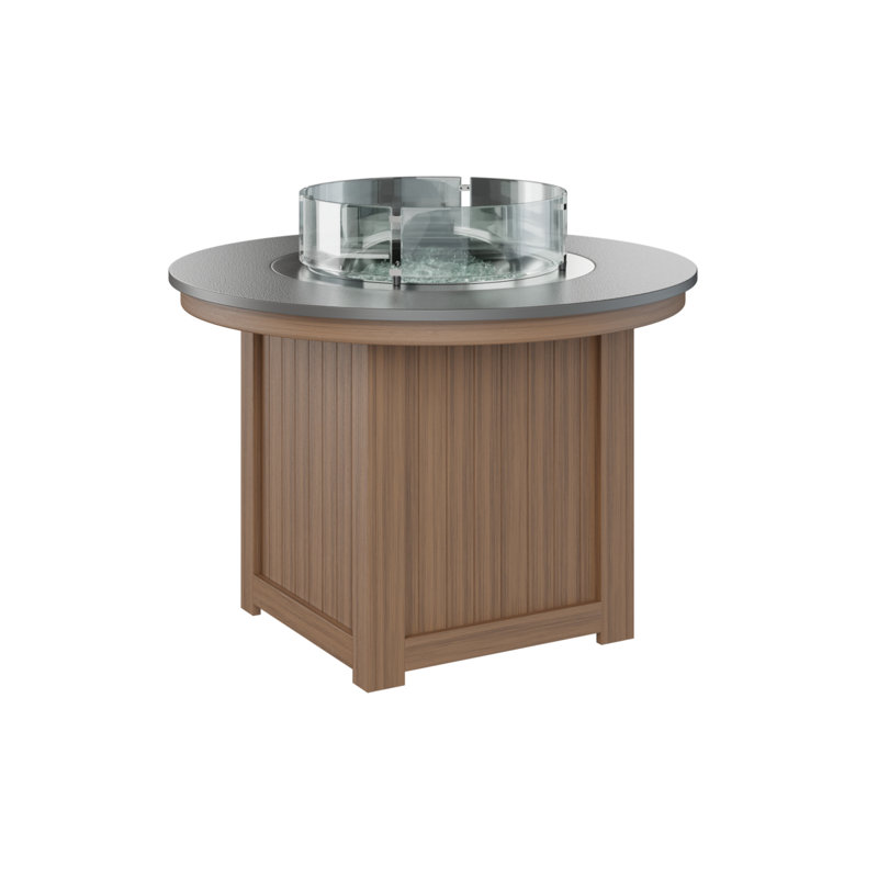 Foyer de table rond Berlin Donoma, H 37 po x l 44 po x P 44 po, Acier inoxydable martelé avec base en acajou anti