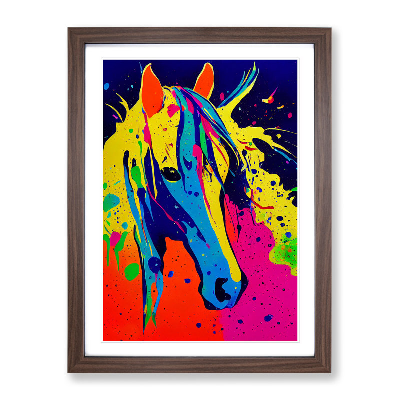XV1022-4091X Splashed Horse No.1 Abstract 1 Piece Single Picture Frame Painting, 34cm H x 25cm W x 2cm D, Walnut