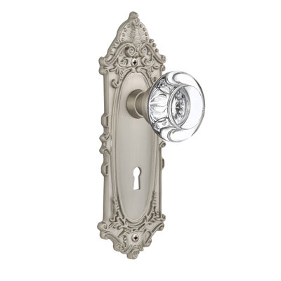 Victorian Plate with Decorative Keyhole and Round Clear Crystal Door Knob