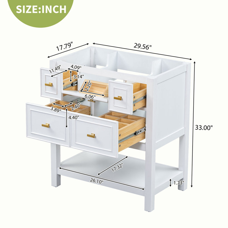 Meuble-lavabo autoportant avec 5 tiroirs, sans lavabo, Blanc