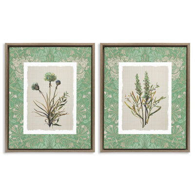 Ensemble de cadres flottants 2 pièces Green Tone Herbal Blooms, design par Carol Robinson