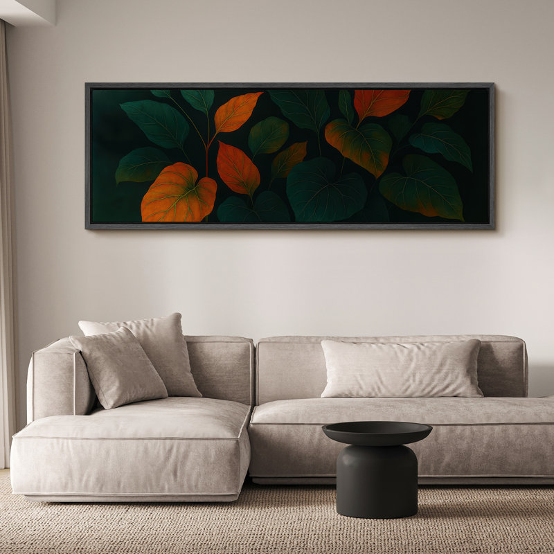 Grande impression sur toile encadrée - feuilles tropicales, reproduction de plantes pour la nature, H 20 po x l 60 po, Noir