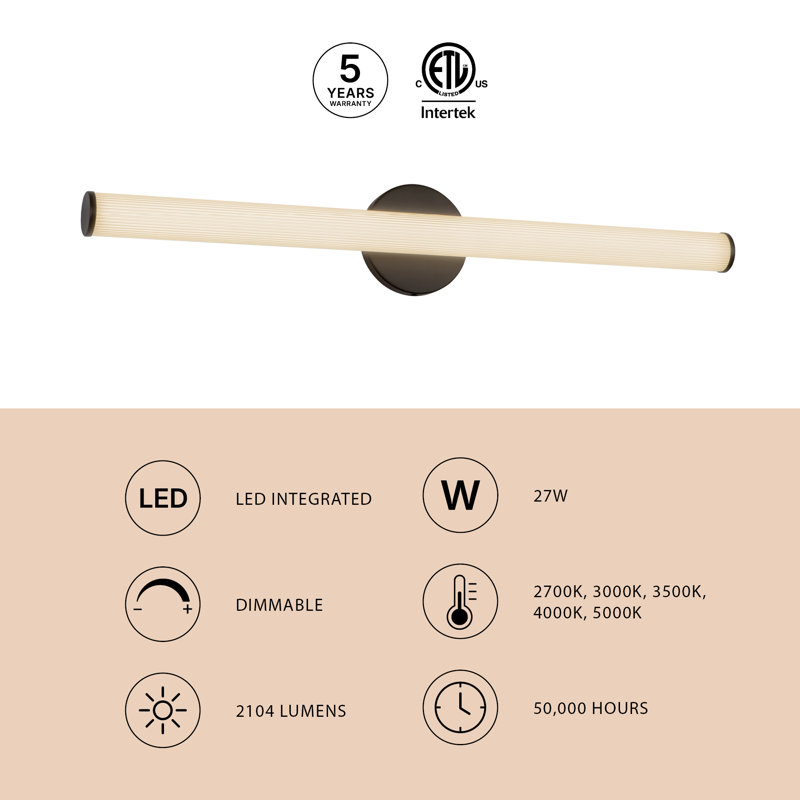 Vire 30-in Black dimmable LED Wall Sconce, Matte Black
