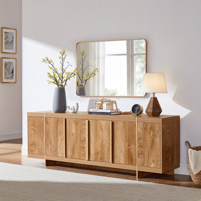 70" Modern TV Stand for TVs Up to 80" with 6 Doors & Adjustable Shelves, Light Knotty Oak