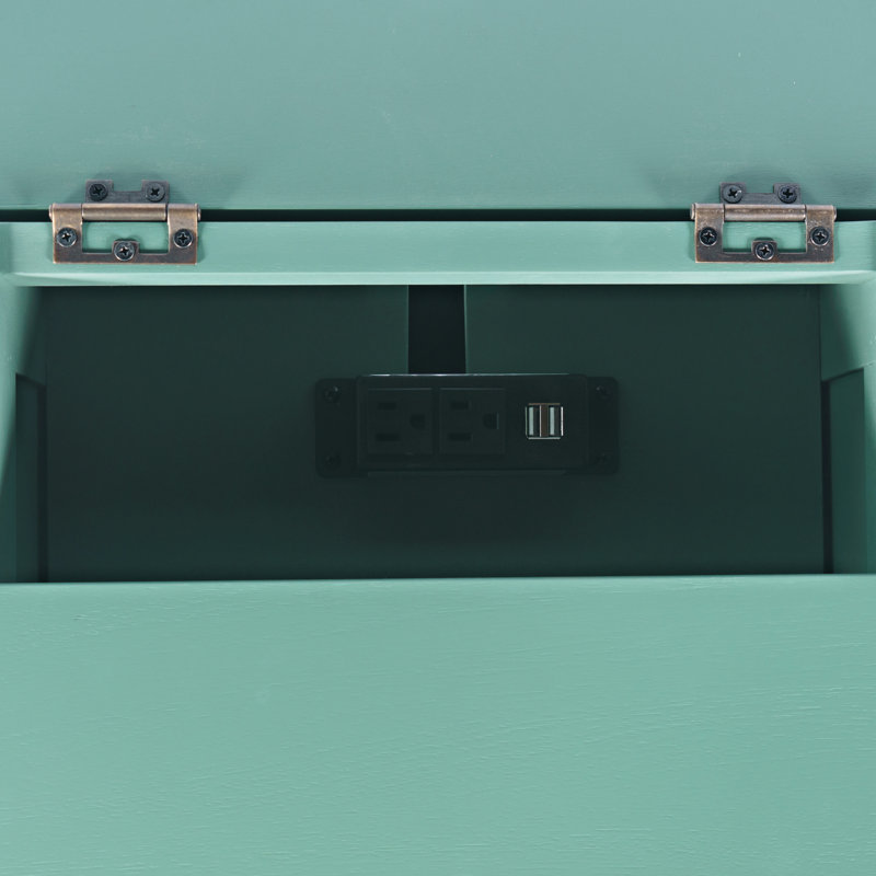 Pearce Modern Farmhouse USB Charging Storage Cabinet Chairside End Table - Fern Green, Green