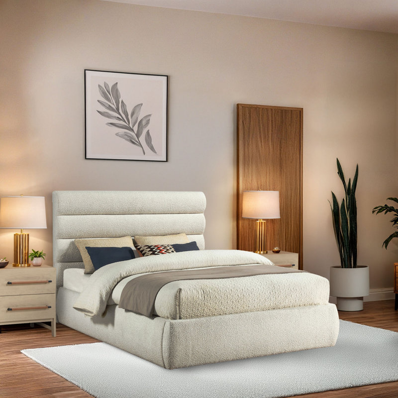 Adam Boucle Fabric Bed, Queen, Cream Boucle Fabric