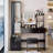 Full Body Mirror Cabinet + Round Mirror LED Vanity Table + Cushioned Stool, With 2 AC + 2 USB Power Station,17" Diameter LED Mirror, Touch Control, 3-Color, Brightness Adjustable, Large Desktop, Makeup Vanity-84731081