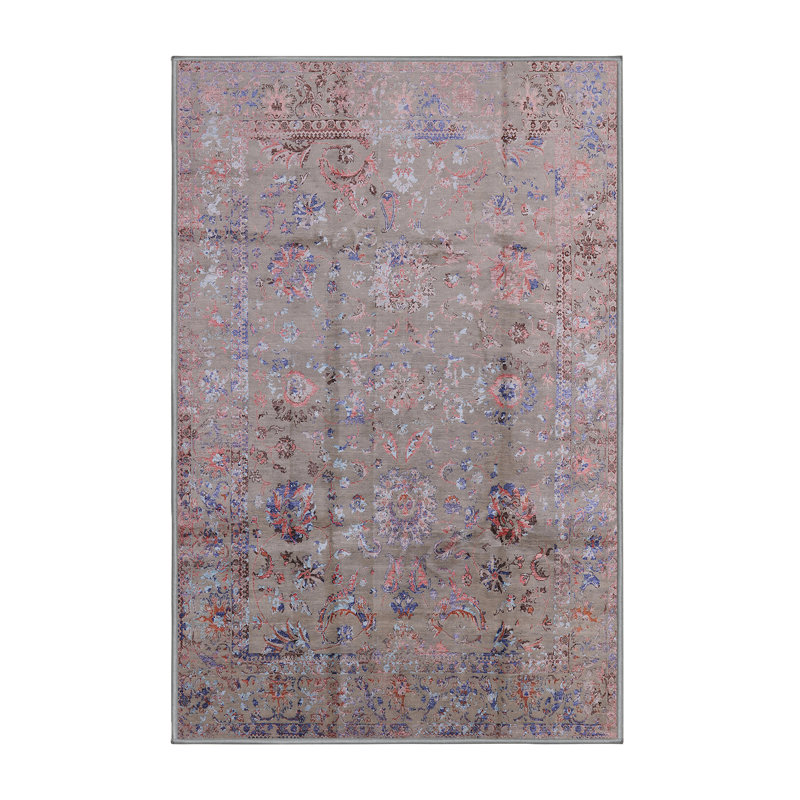 Tapis oriental taupe / bleu / rose Hyden, Rectangle 8 pi x 12 pi