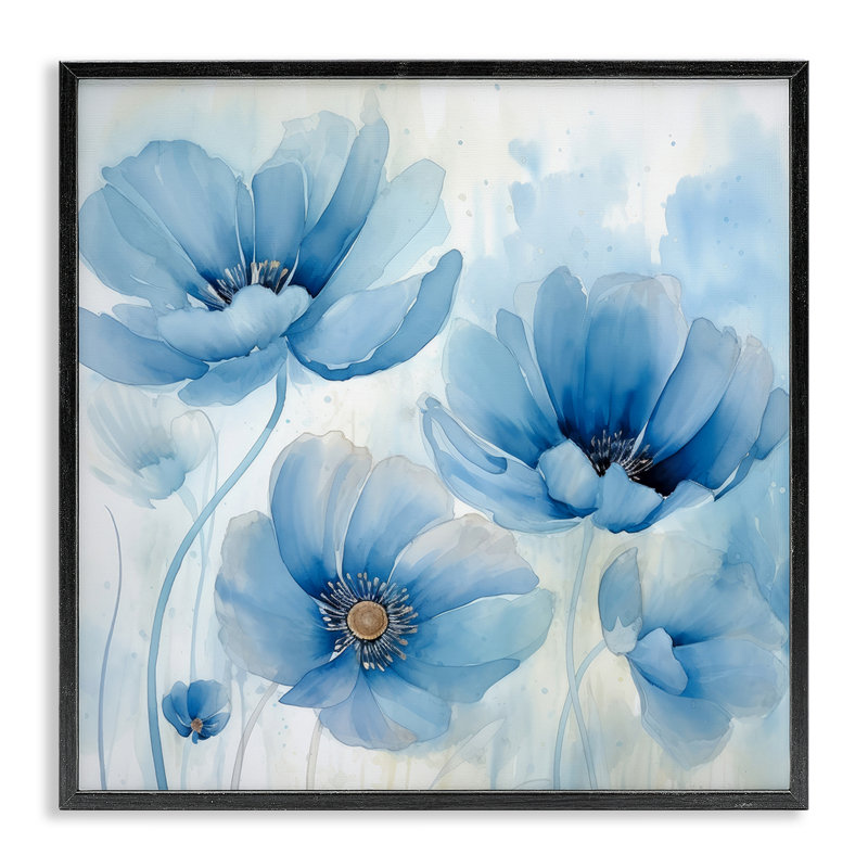  «Blue Poppies Ombre», art de la giclée encadrée par Irena Orlov, Giclée encadrée noir minuit, H 12 po x l 12 po