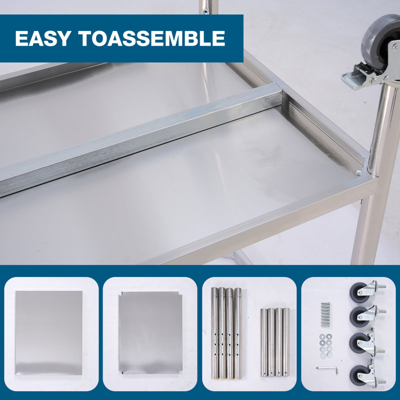 24''*18'' Commercial Work Table For Restaurant And Home Stainless Steel Kitchen Prep Table With Under Shelf And Wheels