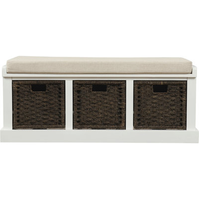 3 Removable Basket Bench With Foam Cushion (white) - Provides Extra Storage For Entryway Living Room Adds Comfort And Style