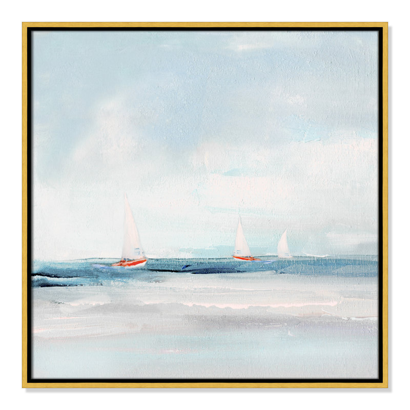 Charter "Caribbean Sail" Painting by Sally Swatland, 17.5" H x 17.5" W x 2" D, Gold