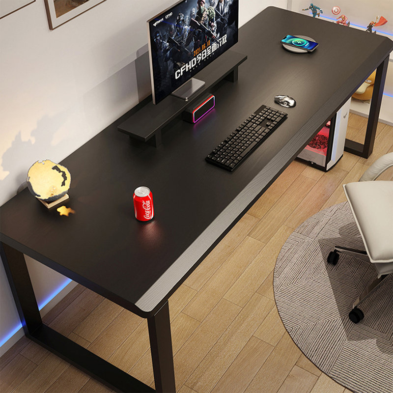 Black rectangular solid wood desk, 29.53"H*86.61"W*27.56"D
