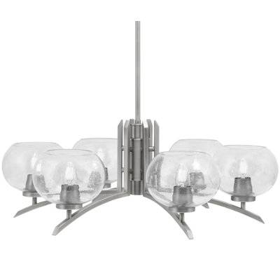 Kurve 6 Light Chandelier Shown In Graphite Finish With 7" Clear Bubble Glass
