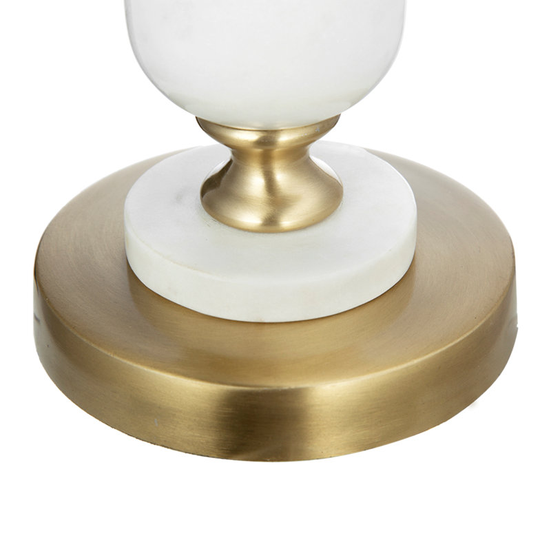 15" Gold and White Marble Metal Pebble Pillar Holder