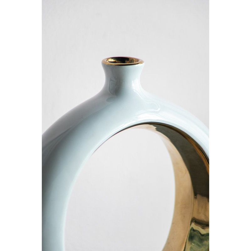 11X3.1X12" Round Vase,White/Gold