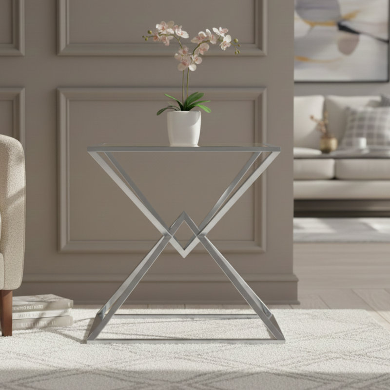 Table d'appoint en verre Silvia, Argent argent